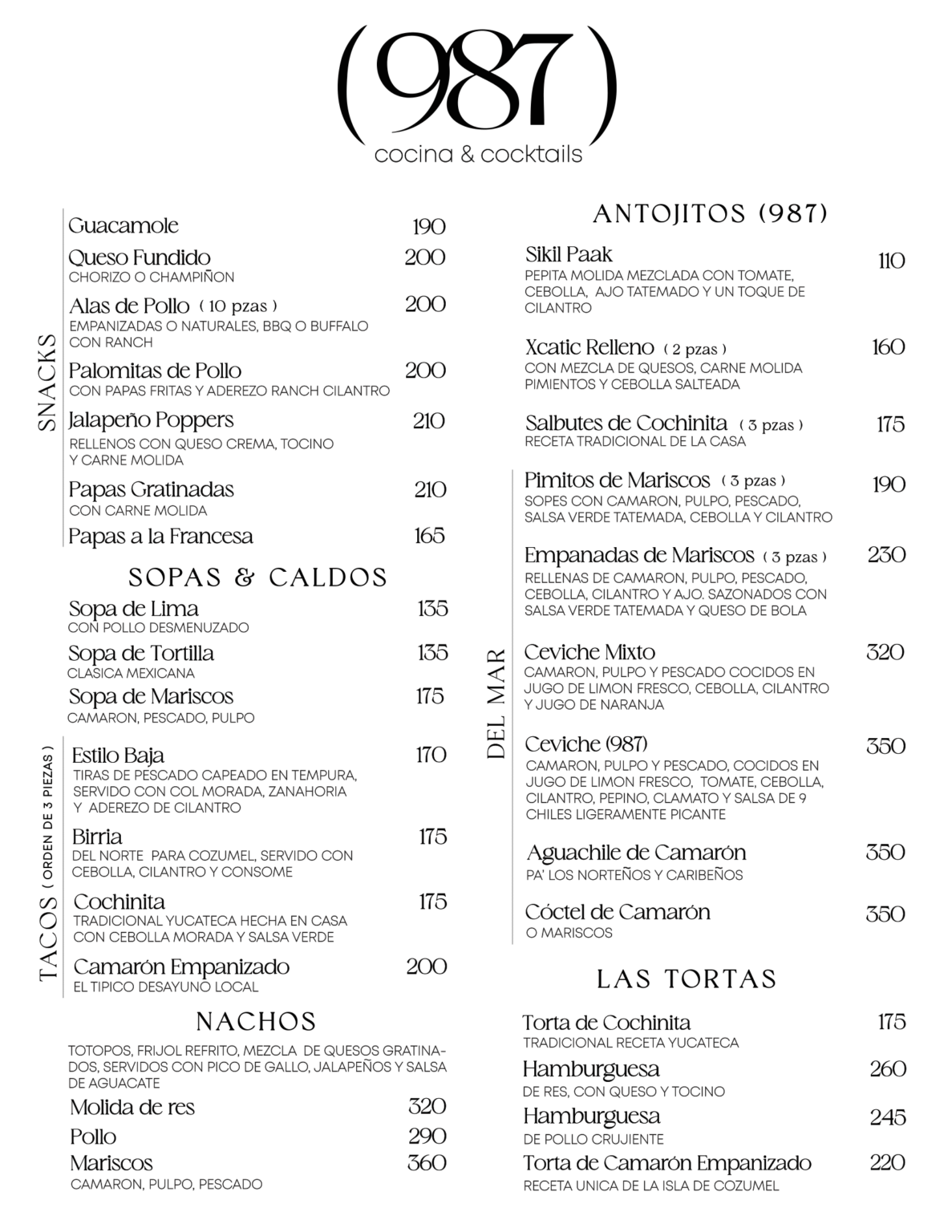 Menu – (987) Cozumel